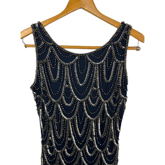 Pisarro Nights Black and Silver Beaded Midi Dress - Picture 2 of 12